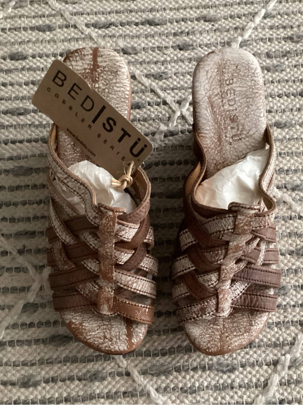 BED|STU Distressed Brown Cracked Leather Slide Sandals